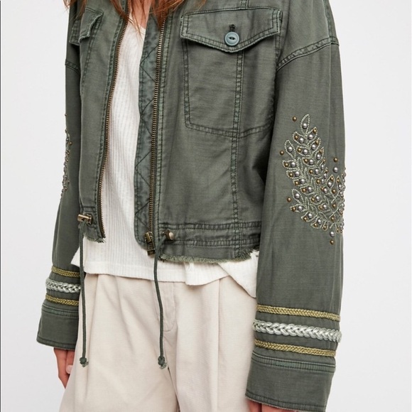 Free People Military Green Embroidered Jacket - Picture 4 of 4